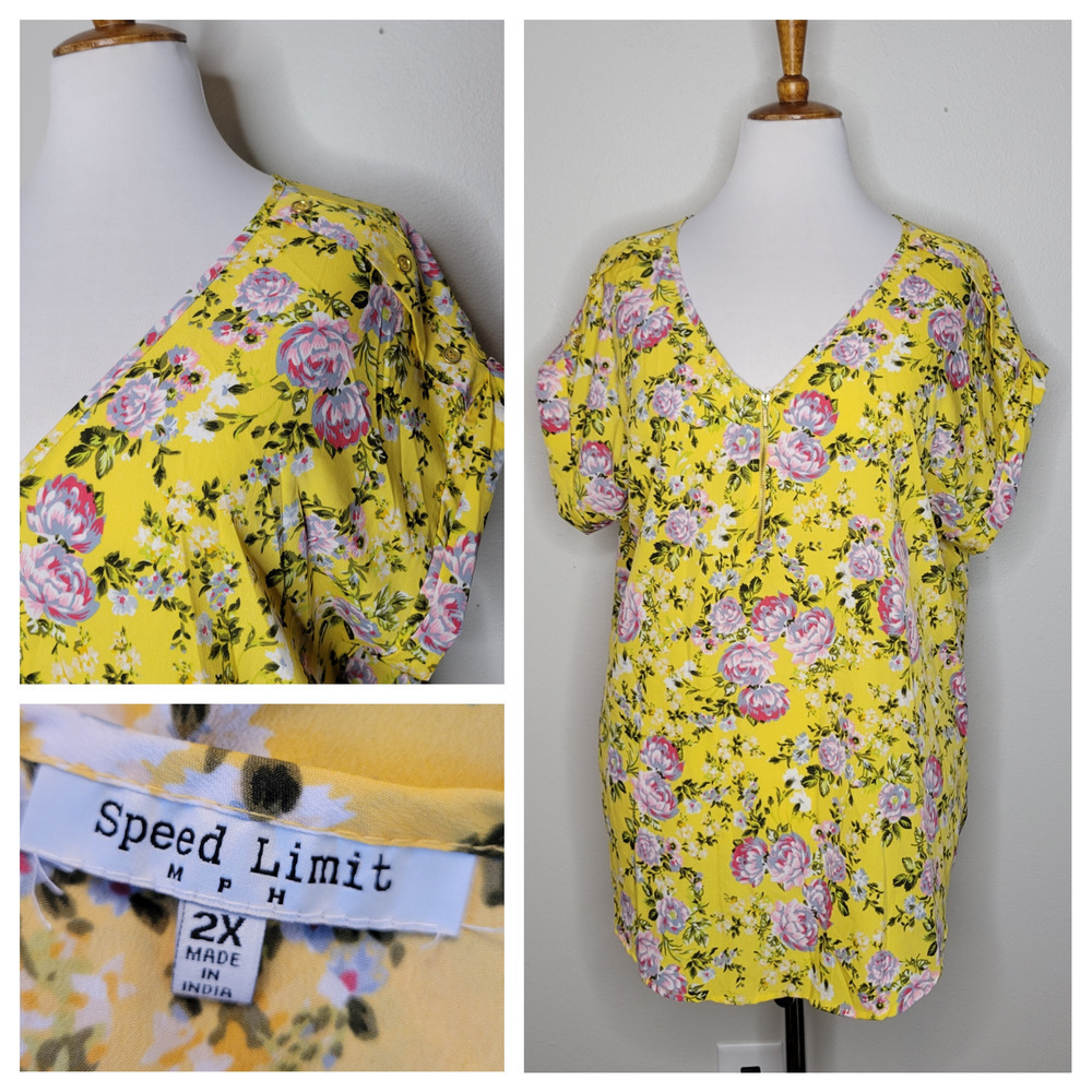 Speed Limit Yellow Floral Blouse Size 2X‎